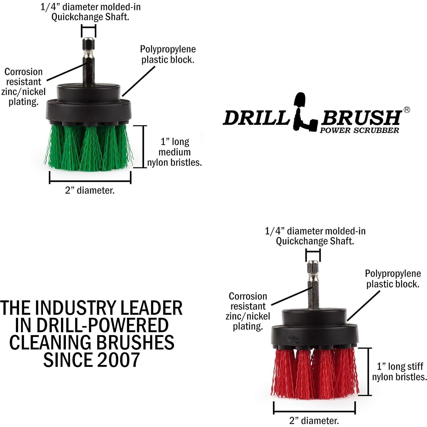 Juego de Cepillos de Limpieza Drillbrush 2" Verde y Rojo