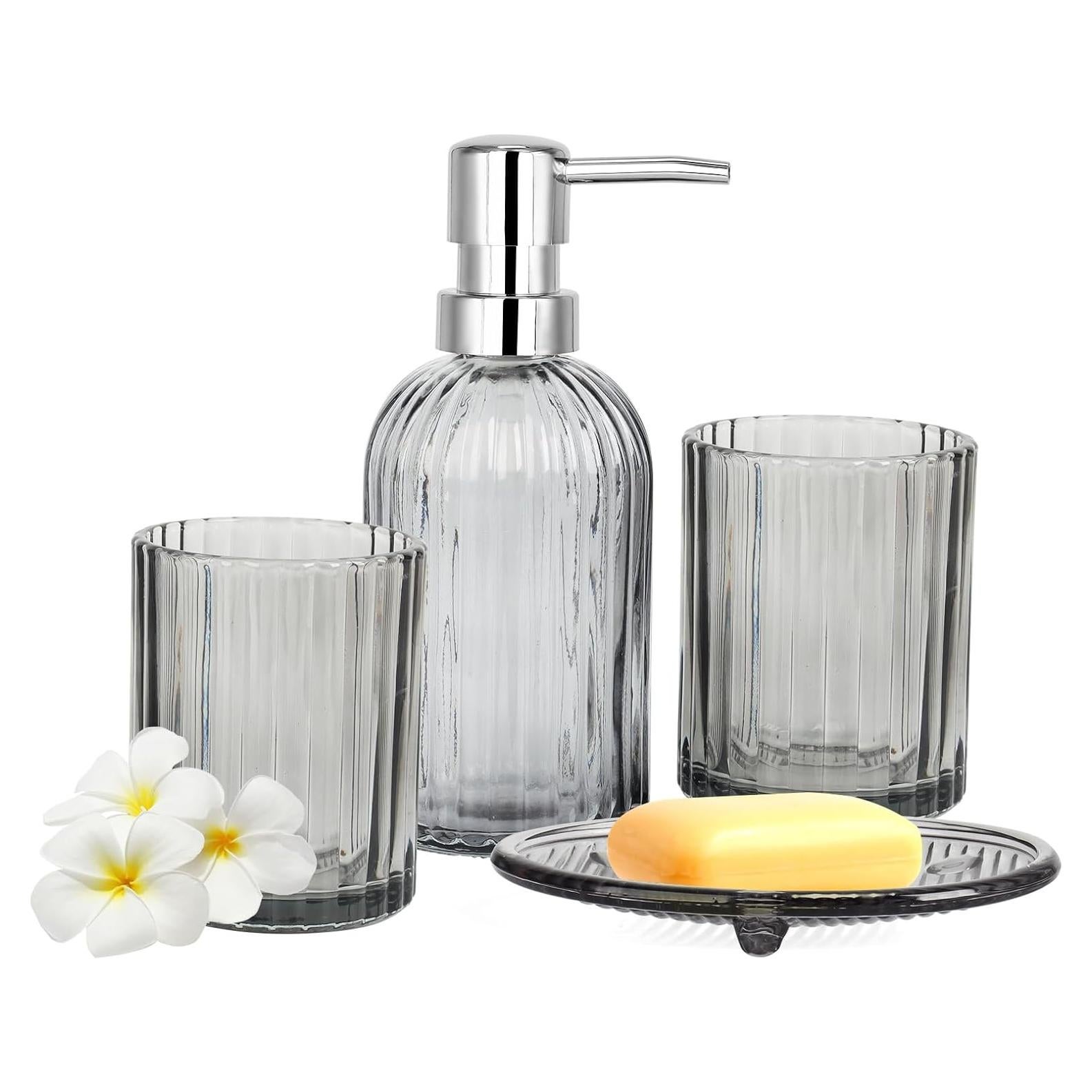 Juego de Accesorios de Baño de Vidrio Gris - 4 Piezas