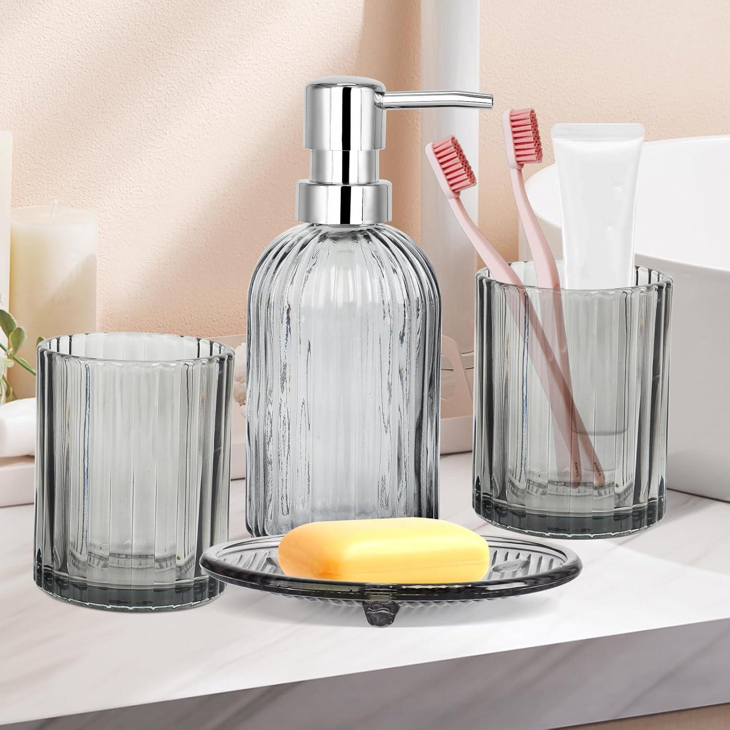 Juego de Accesorios de Baño de Vidrio Gris - 4 Piezas