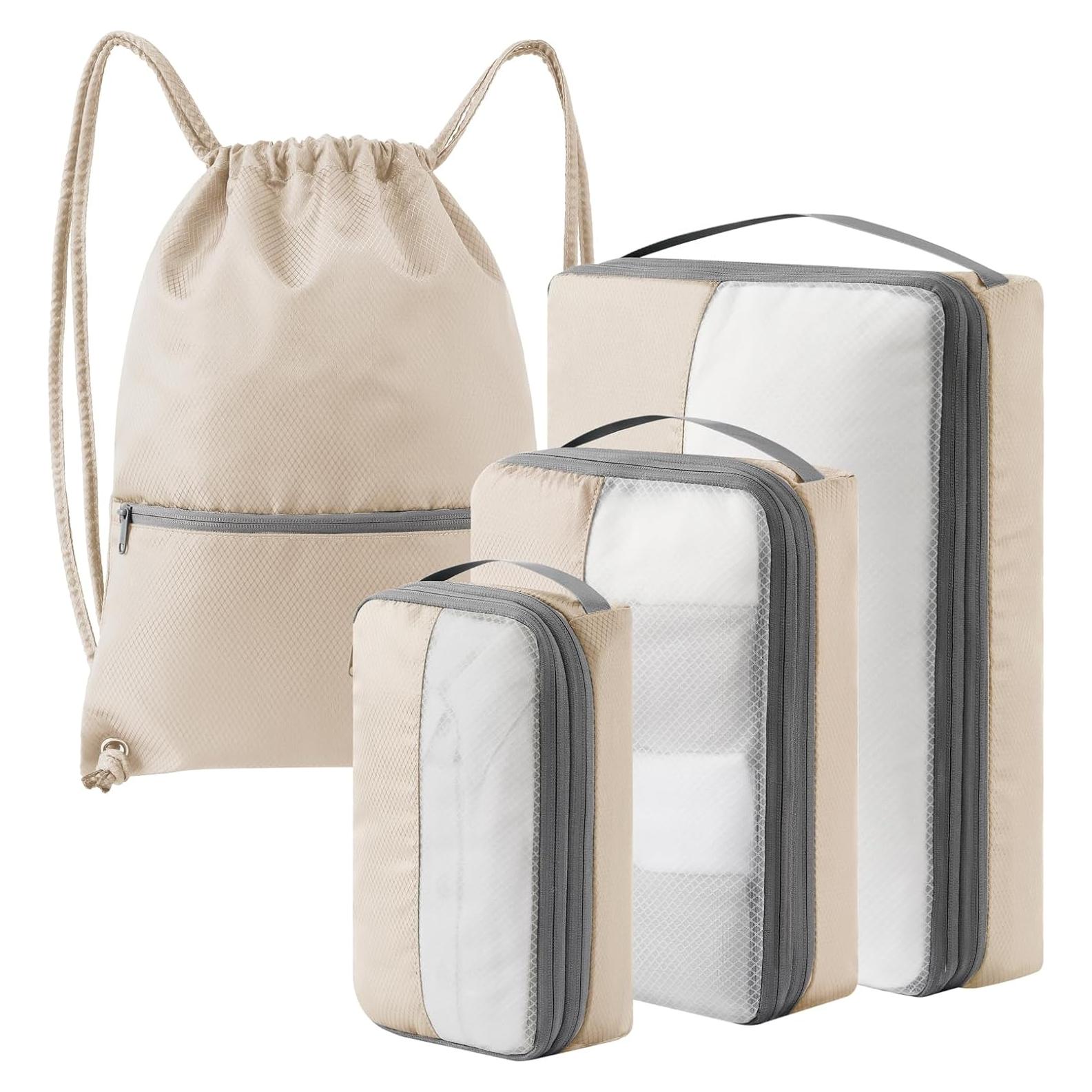 Set de 4 Cubos de Compresión Kookoomia Beige para Viaje