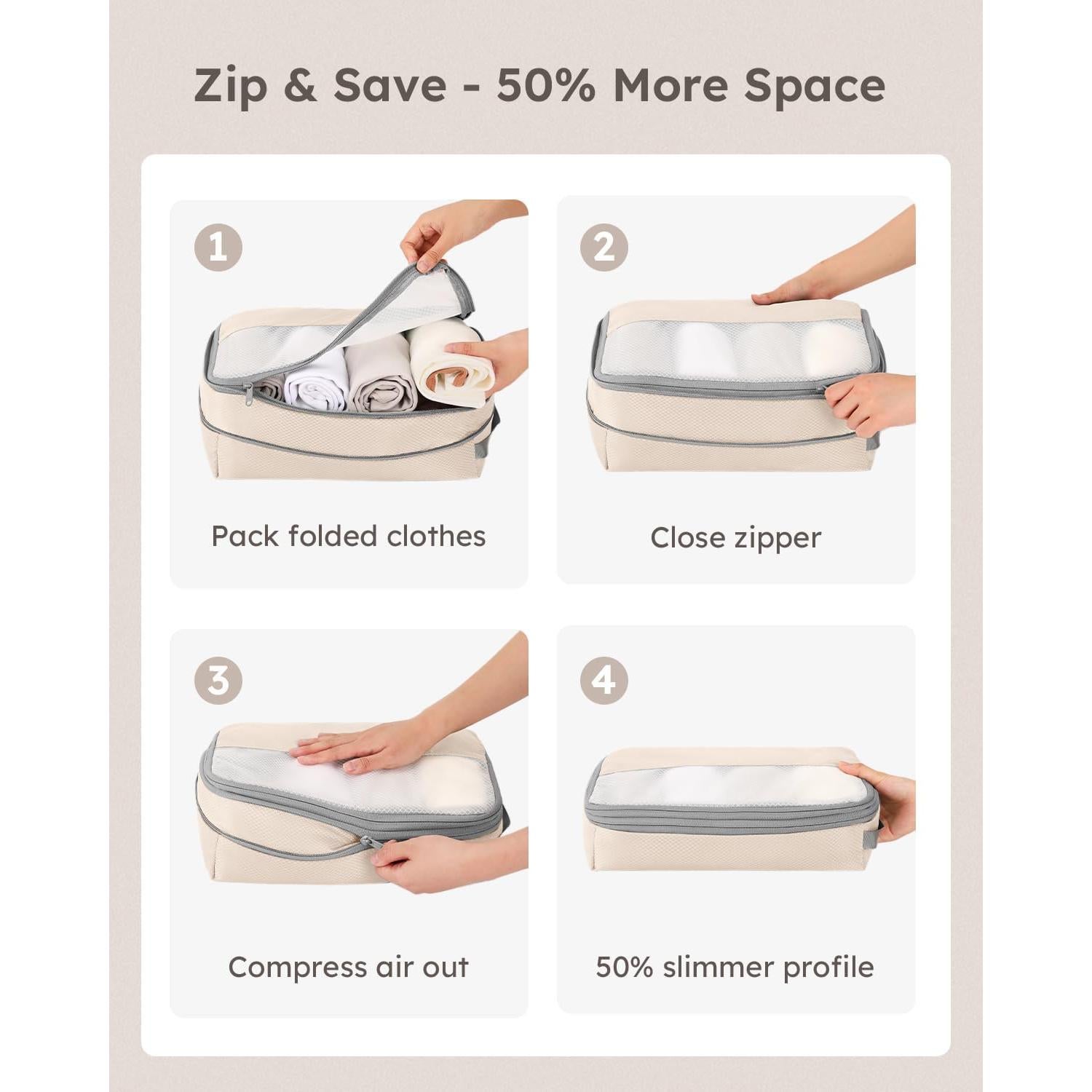 Set de 4 Cubos de Compresión Kookoomia Beige para Viaje