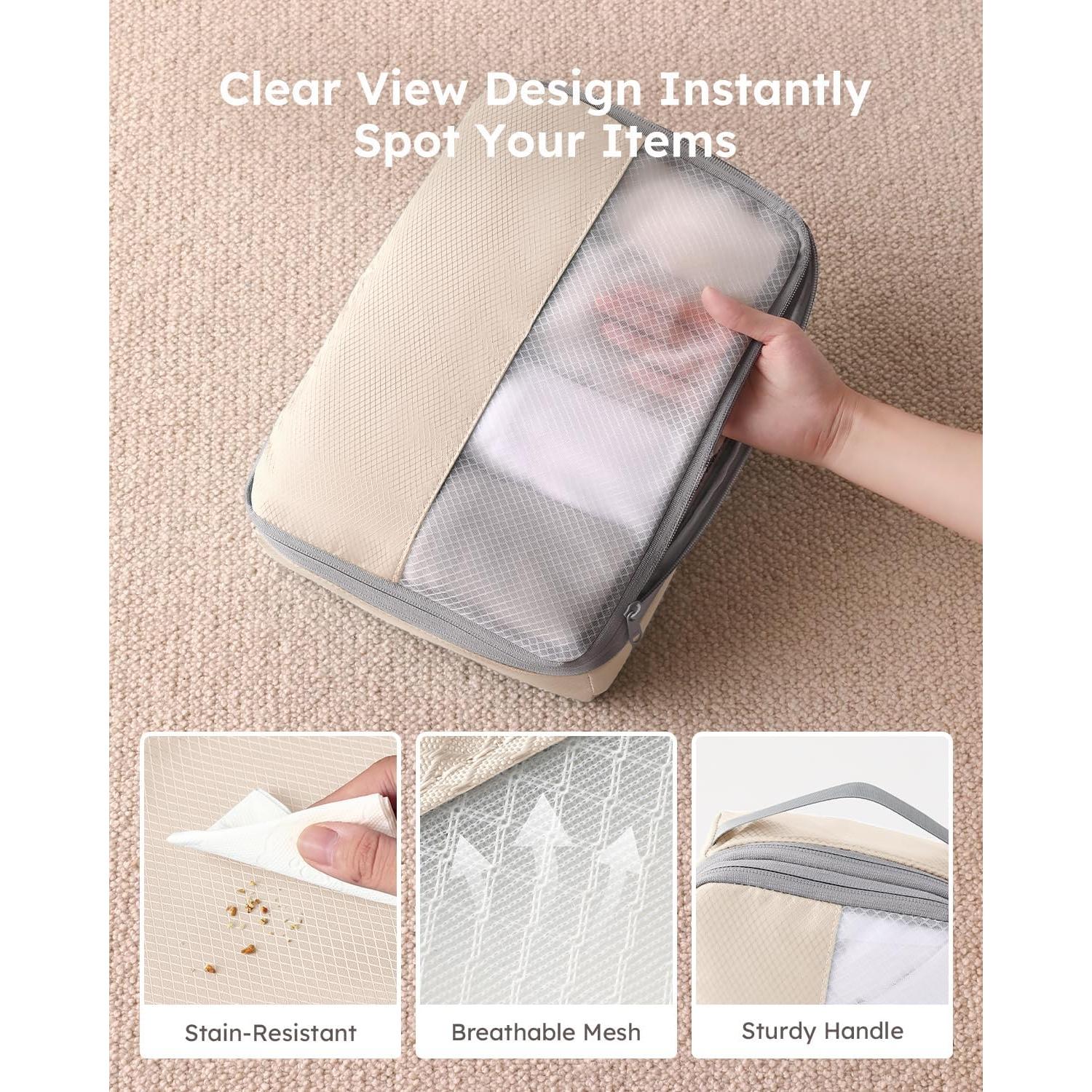 Set de 4 Cubos de Compresión Kookoomia Beige para Viaje