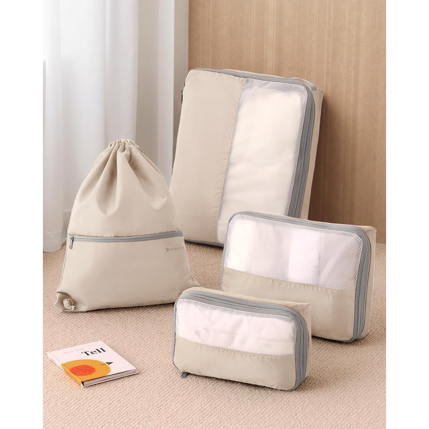 Set de 4 Cubos de Compresión Kookoomia Beige para Viaje