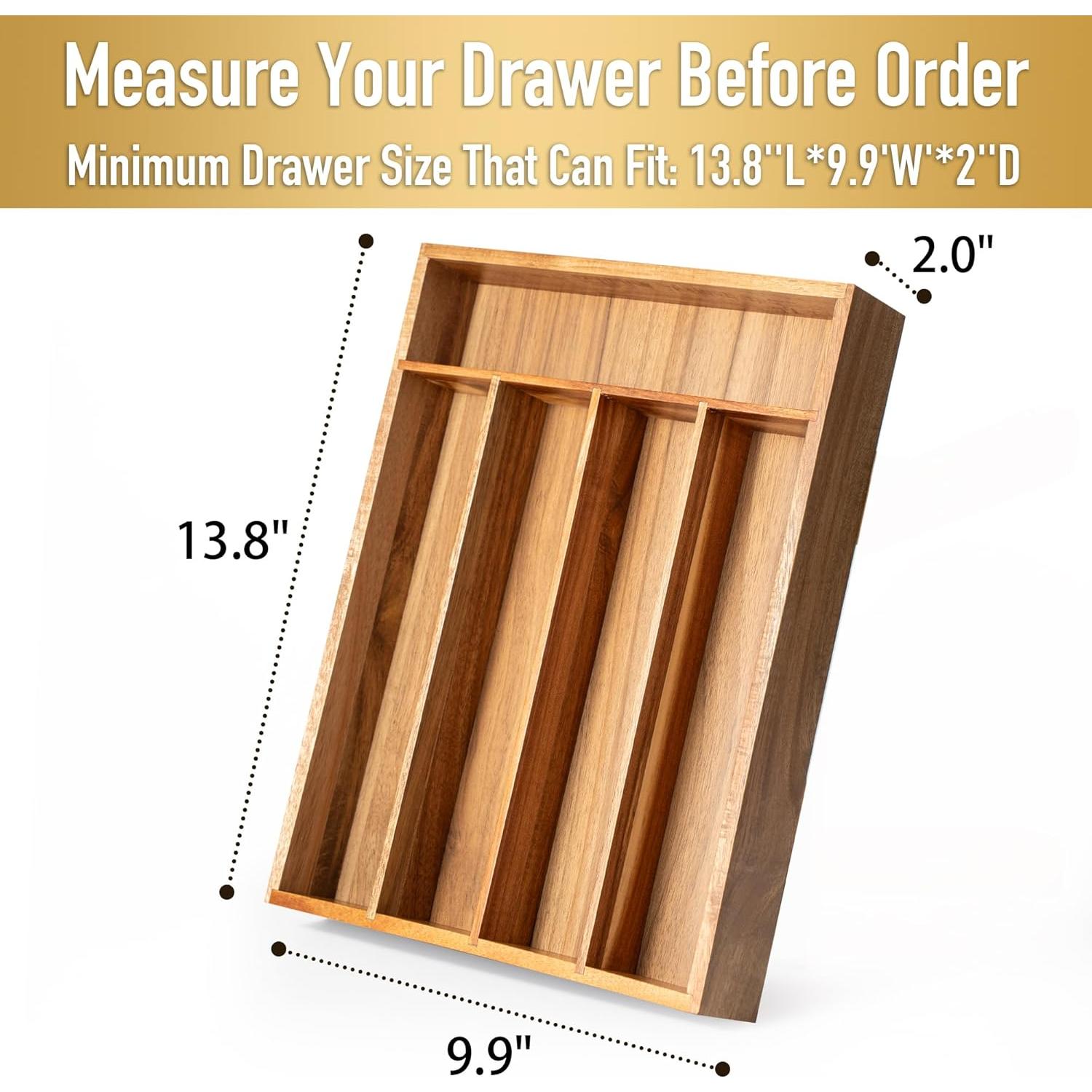 Organizador de Cubiertos Besilord de Madera de Acacia 5 Compartimentos