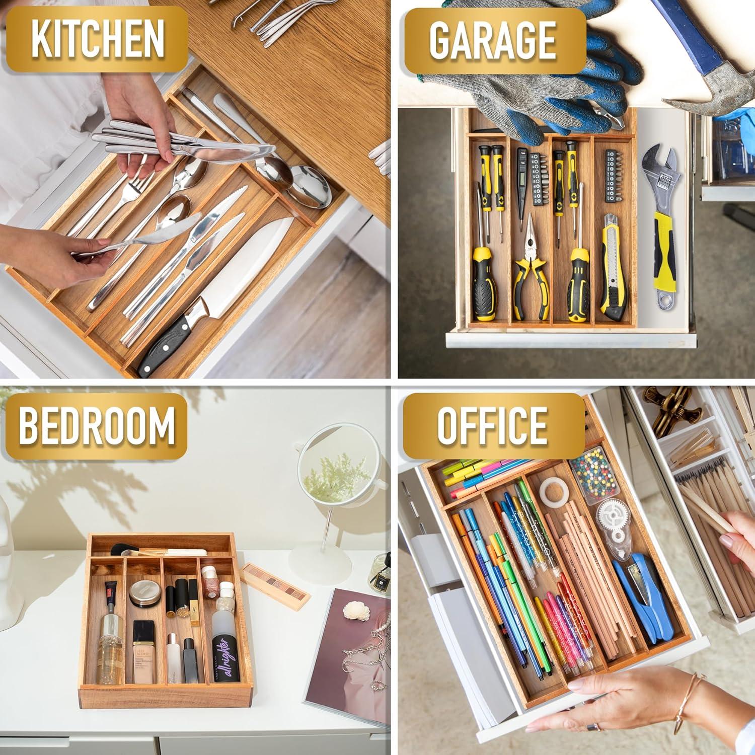 Organizador de Cubiertos Besilord de Madera de Acacia 5 Compartimentos