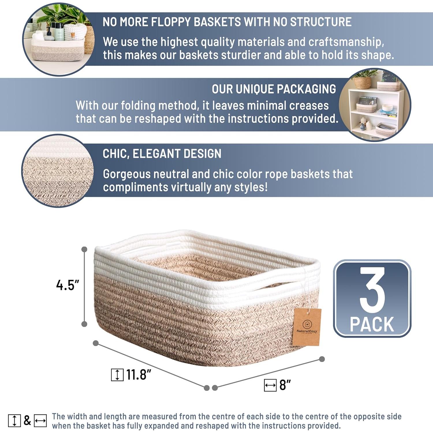 Cestas de Almacenamiento Rectangulares NaturalCozy 30x20cm - Paquete de 3