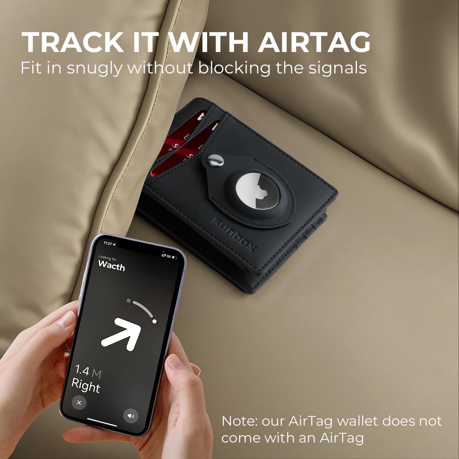 Cartera RUNBOX Airtag delgada de cuero RFID para hombres