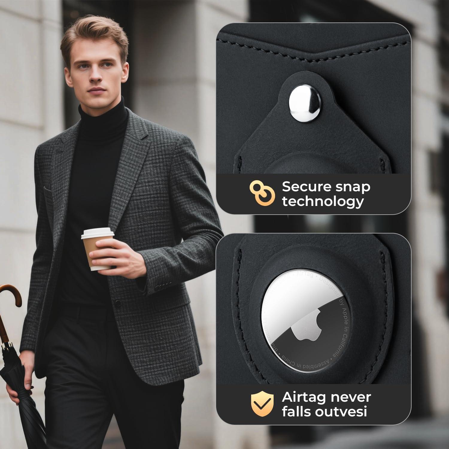 Cartera RUNBOX Airtag delgada de cuero RFID para hombres