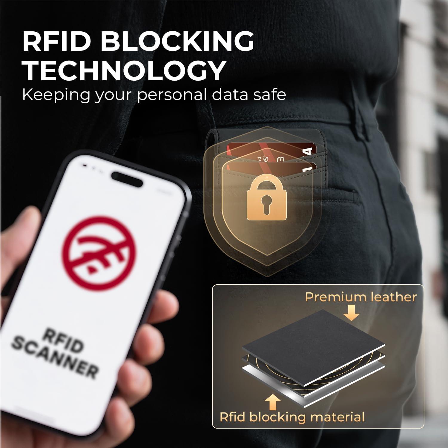 Cartera RUNBOX Airtag delgada de cuero RFID para hombres