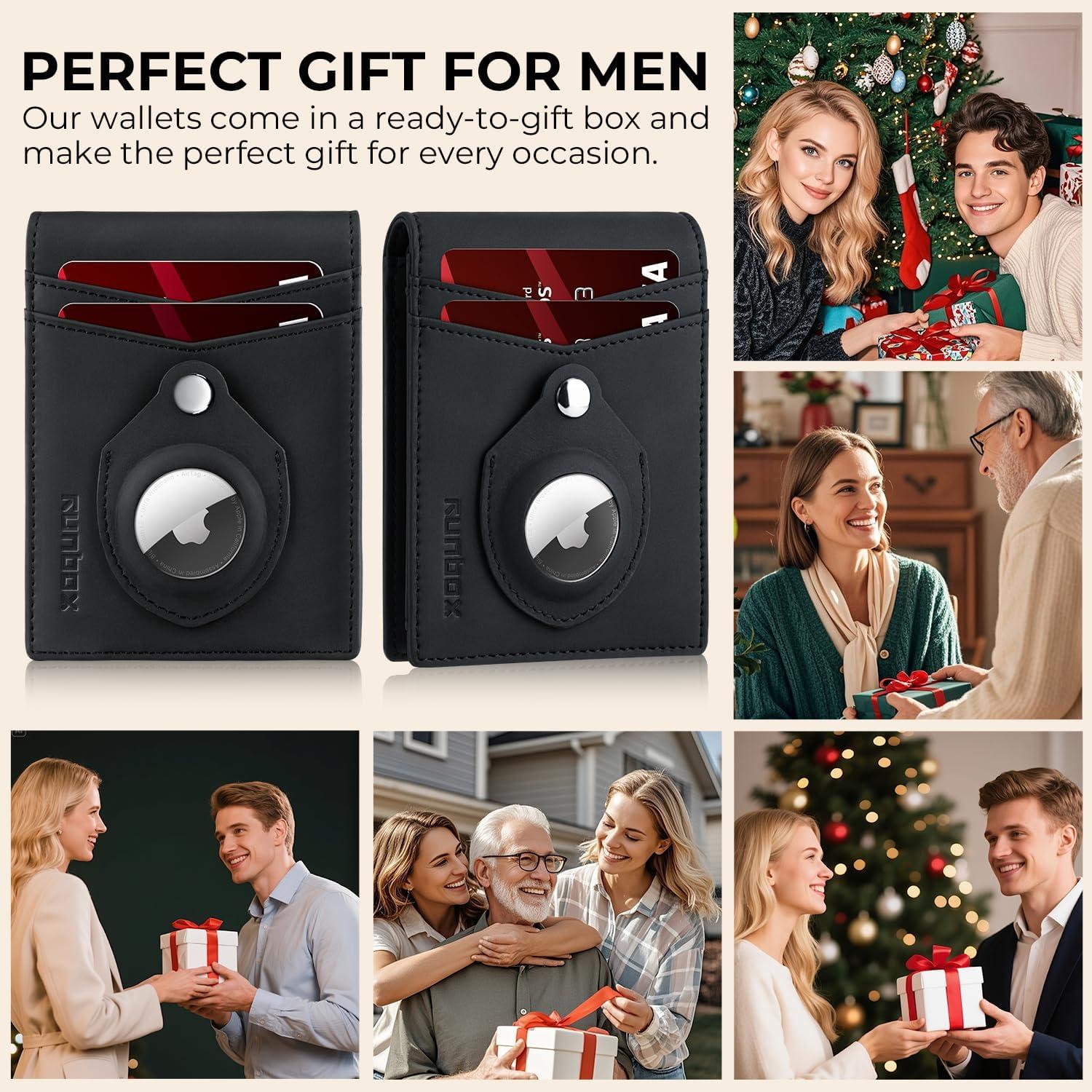 Cartera RUNBOX Airtag delgada de cuero RFID para hombres