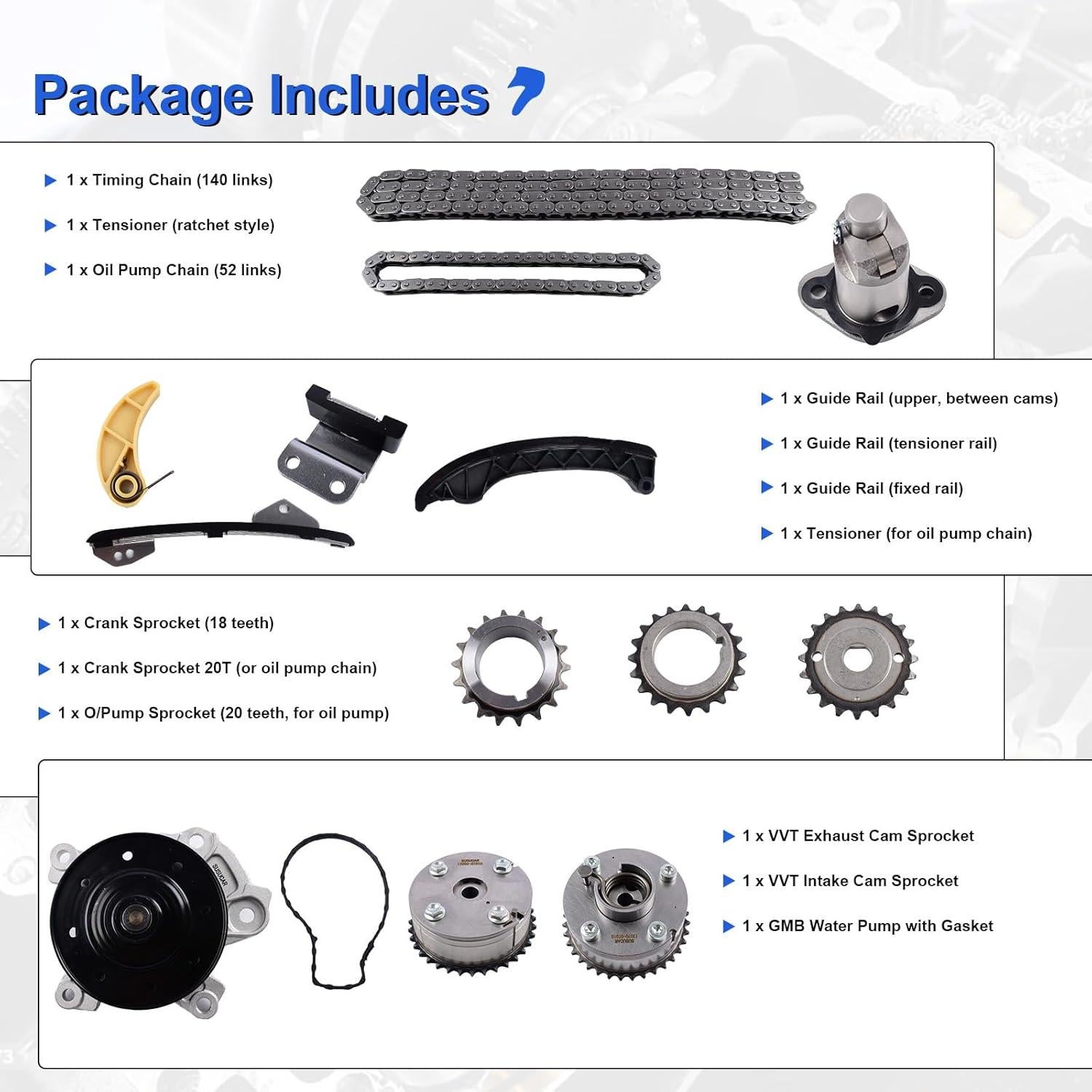 Kit de cadena de distribución MDSAFM con bomba de agua GMB 1.8L