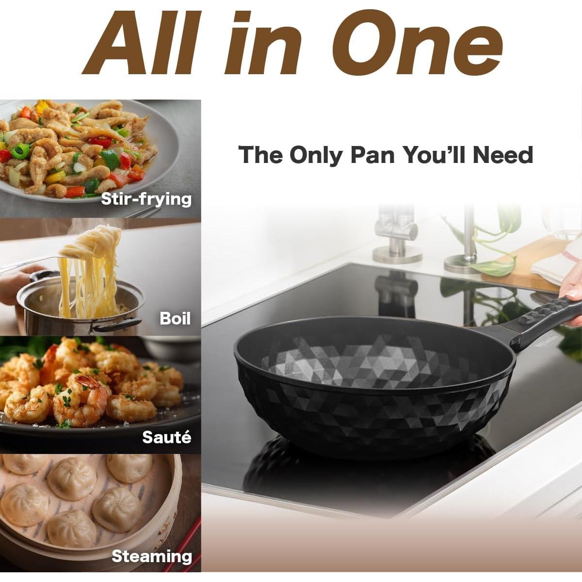 Sartén Wok Antiadherente Diamond X 28 cm con Fondo Plano