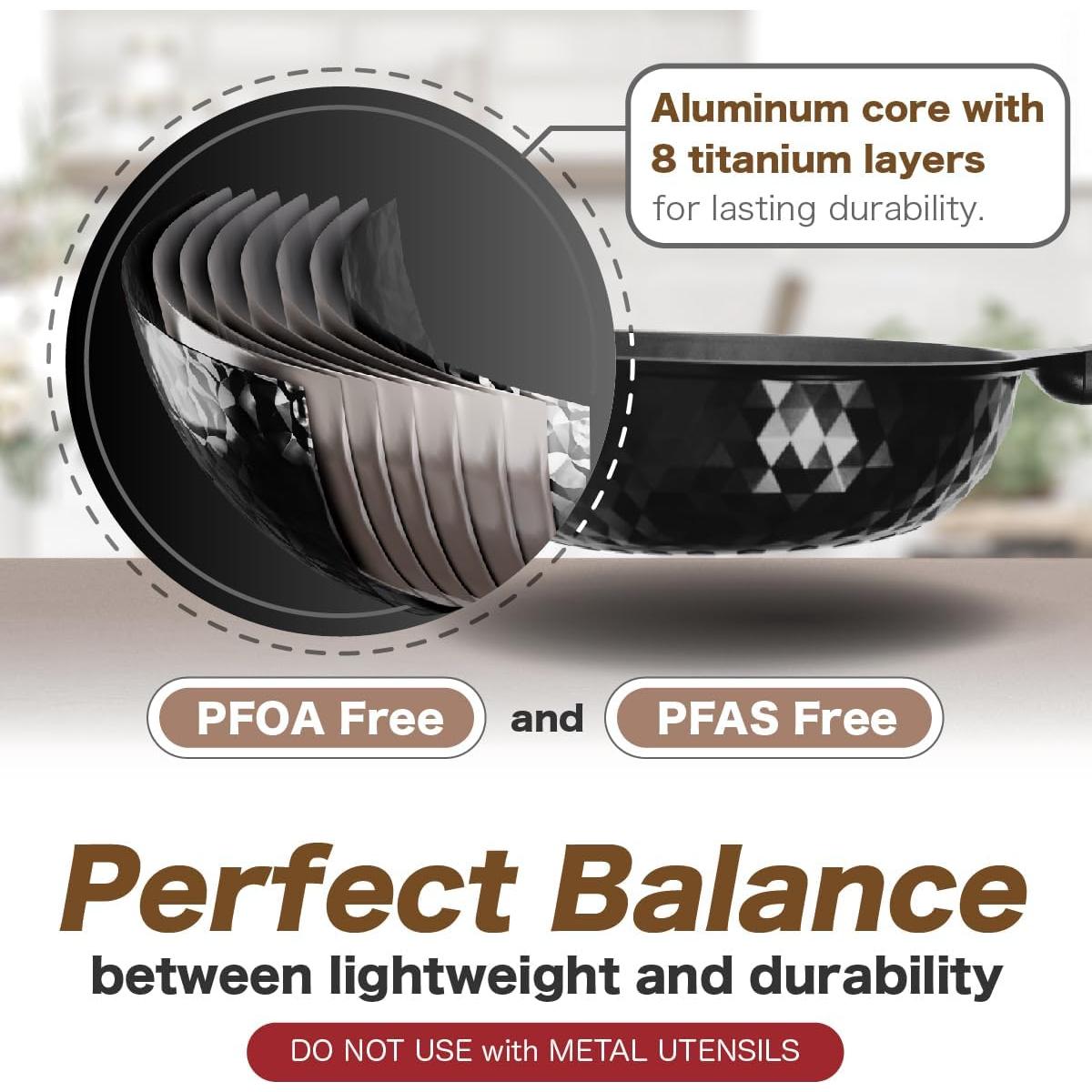 Sartén Wok Antiadherente Diamond X 28 cm con Fondo Plano