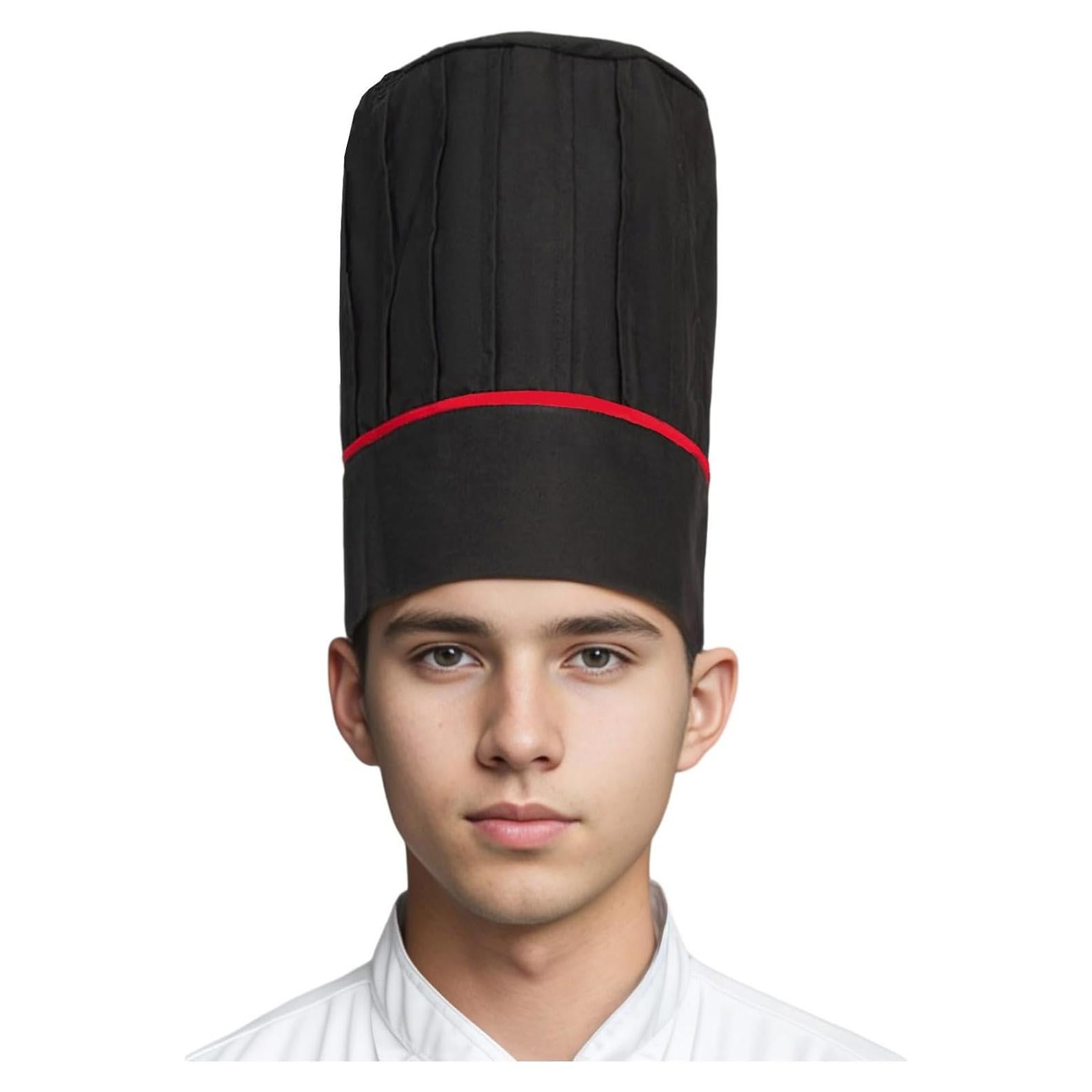 Gorro de Chef Alto Ajustable Hyzrz Negro y Raya Roja 29.2 cm
