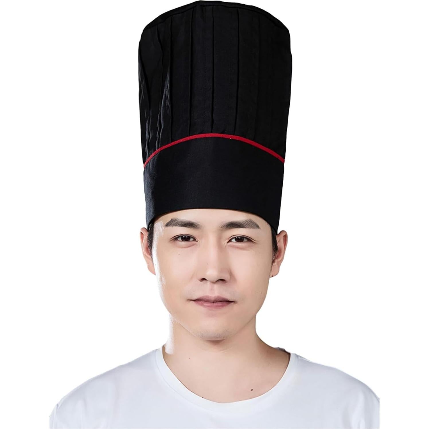 Gorro de Chef Alto Ajustable Hyzrz Negro y Raya Roja 29.2 cm
