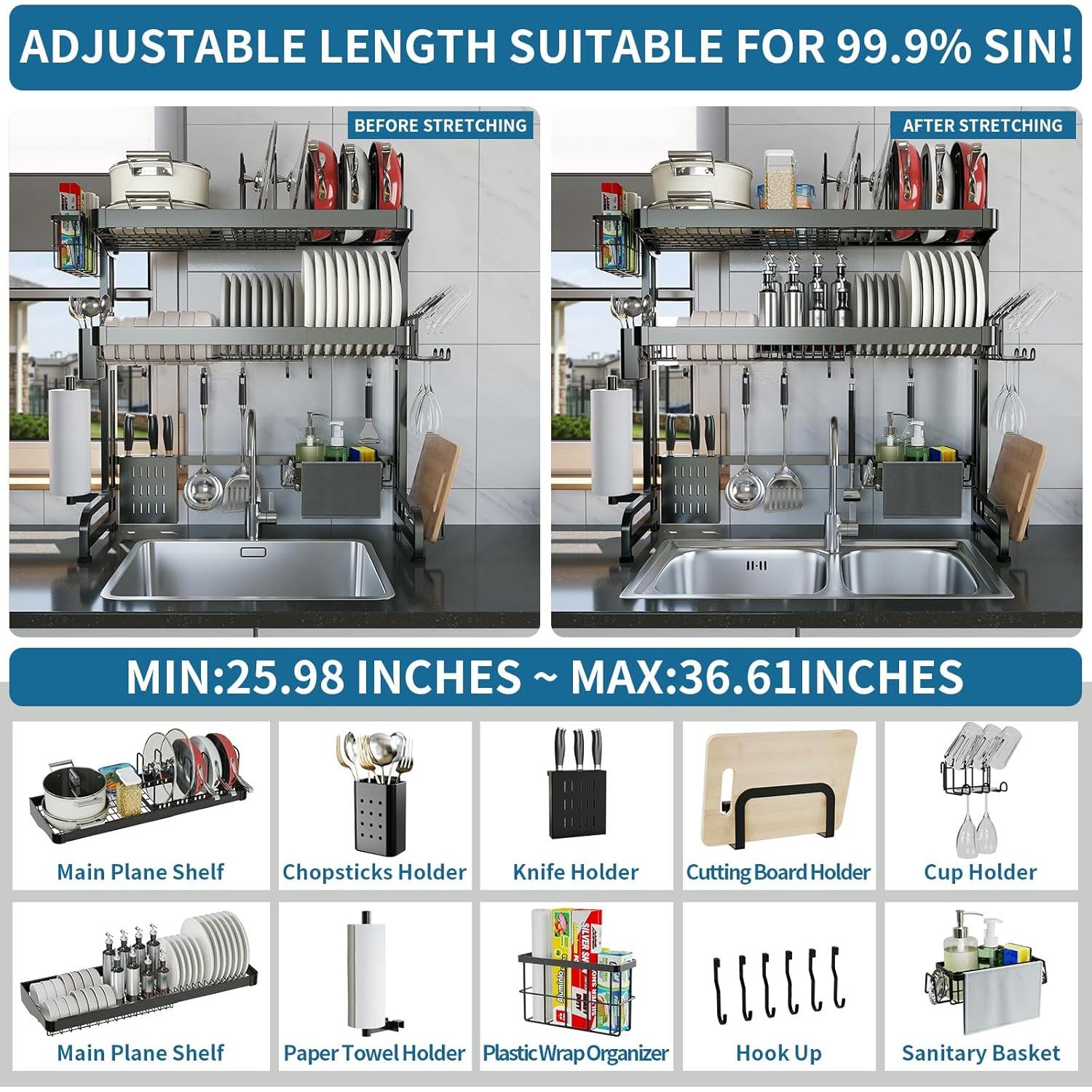 Escurridor de Platos LIVOD Acero Inoxidable 3 Niveles Ajustable