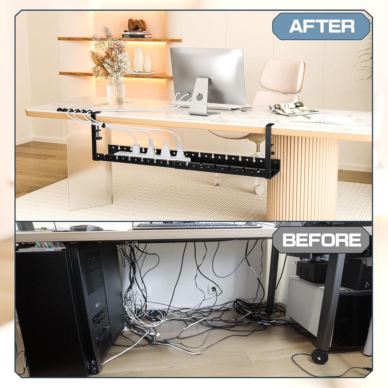 Bandeja de Cable Bajo Escritorio Shikha Retráctil 39.9-77.9 cm Negro