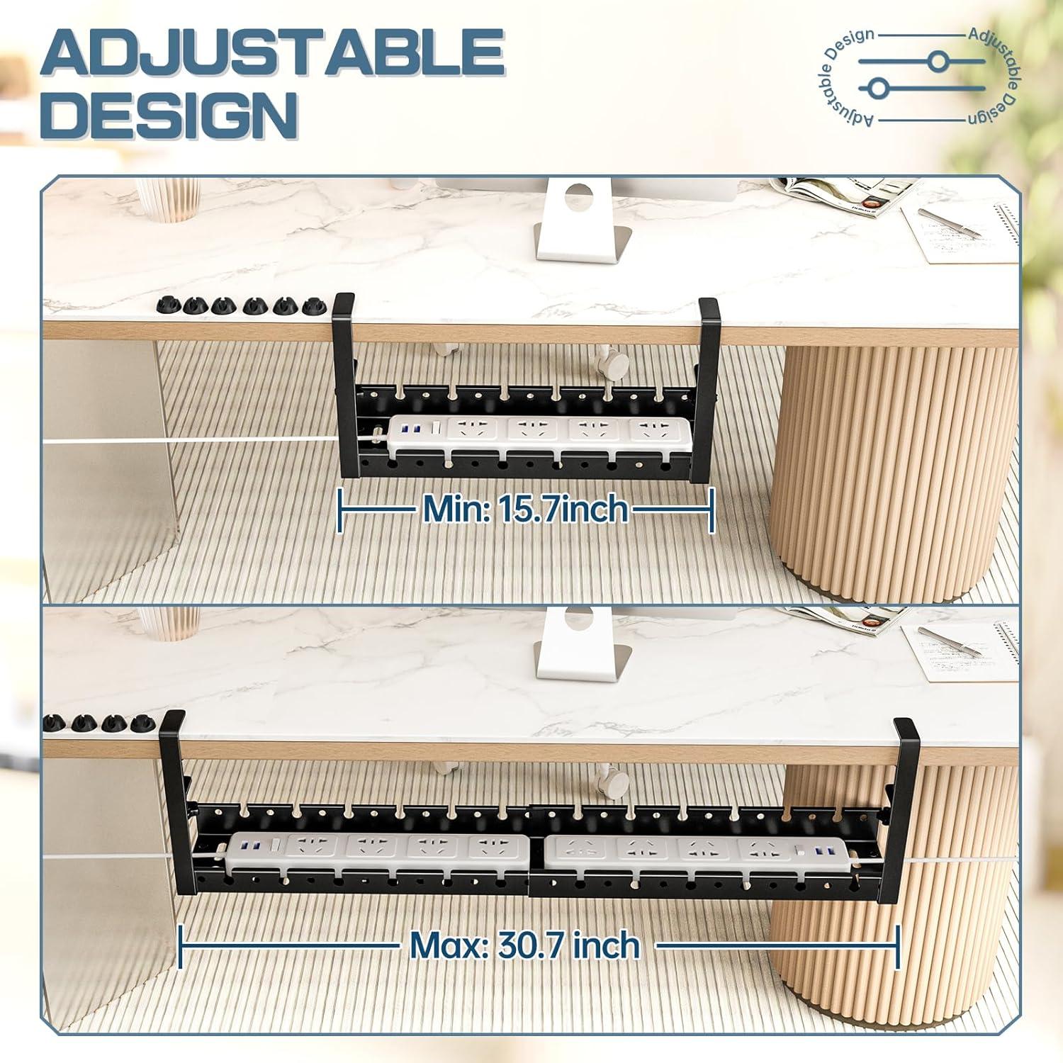 Bandeja de Cable Bajo Escritorio Shikha Retráctil 39.9-77.9 cm Negro