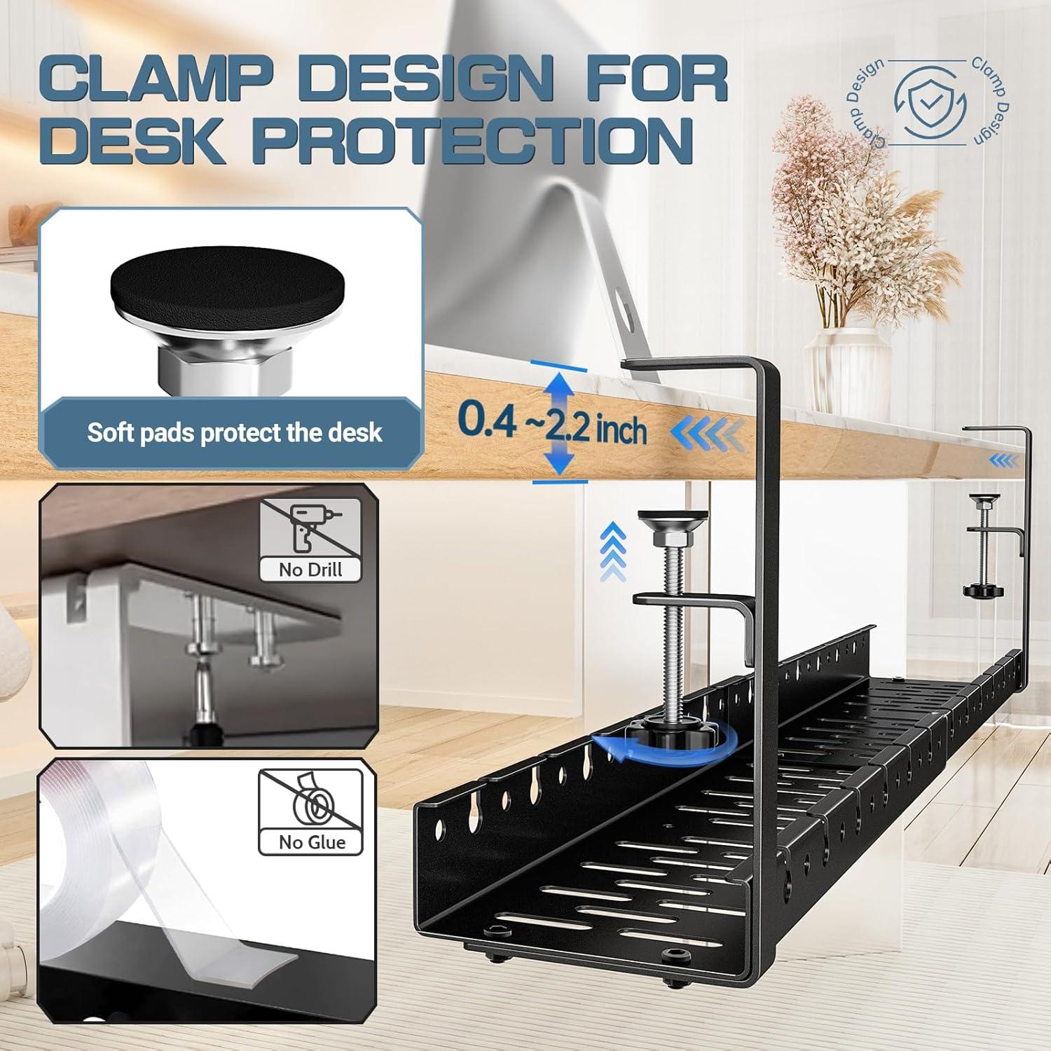 Bandeja de Cable Bajo Escritorio Shikha Retráctil 39.9-77.9 cm Negro