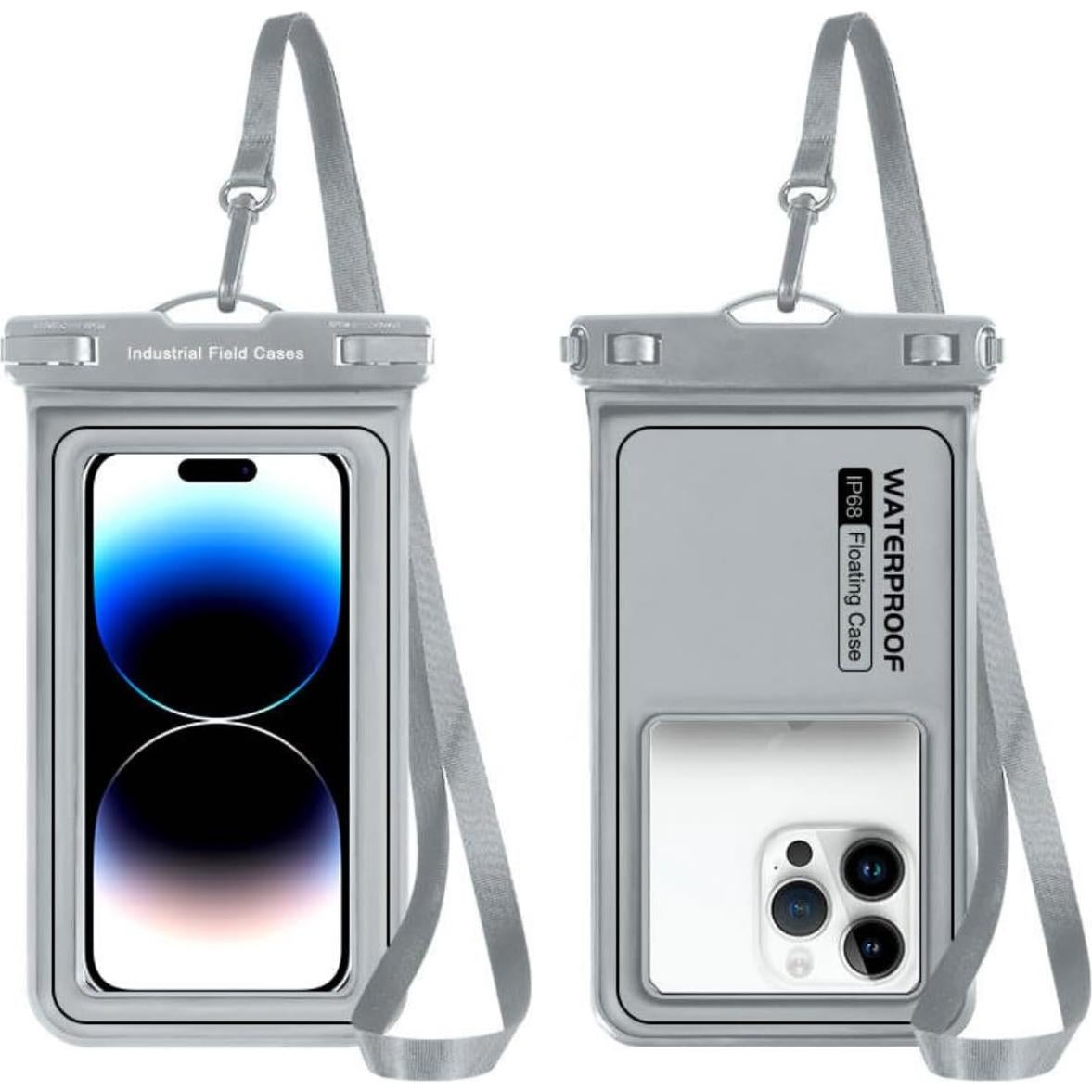 Funda impermeable gris para teléfono celular 6.8 con correa