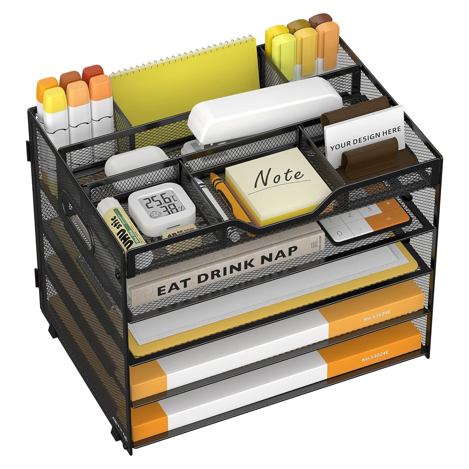 Organizador de Escritorio 5 Niveles OrgMate Negro con Soporte para Bolígrafos