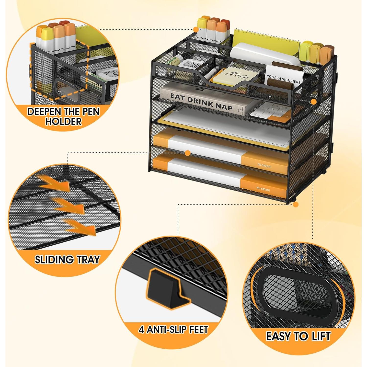 Organizador de Escritorio 5 Niveles OrgMate Negro con Soporte para Bolígrafos