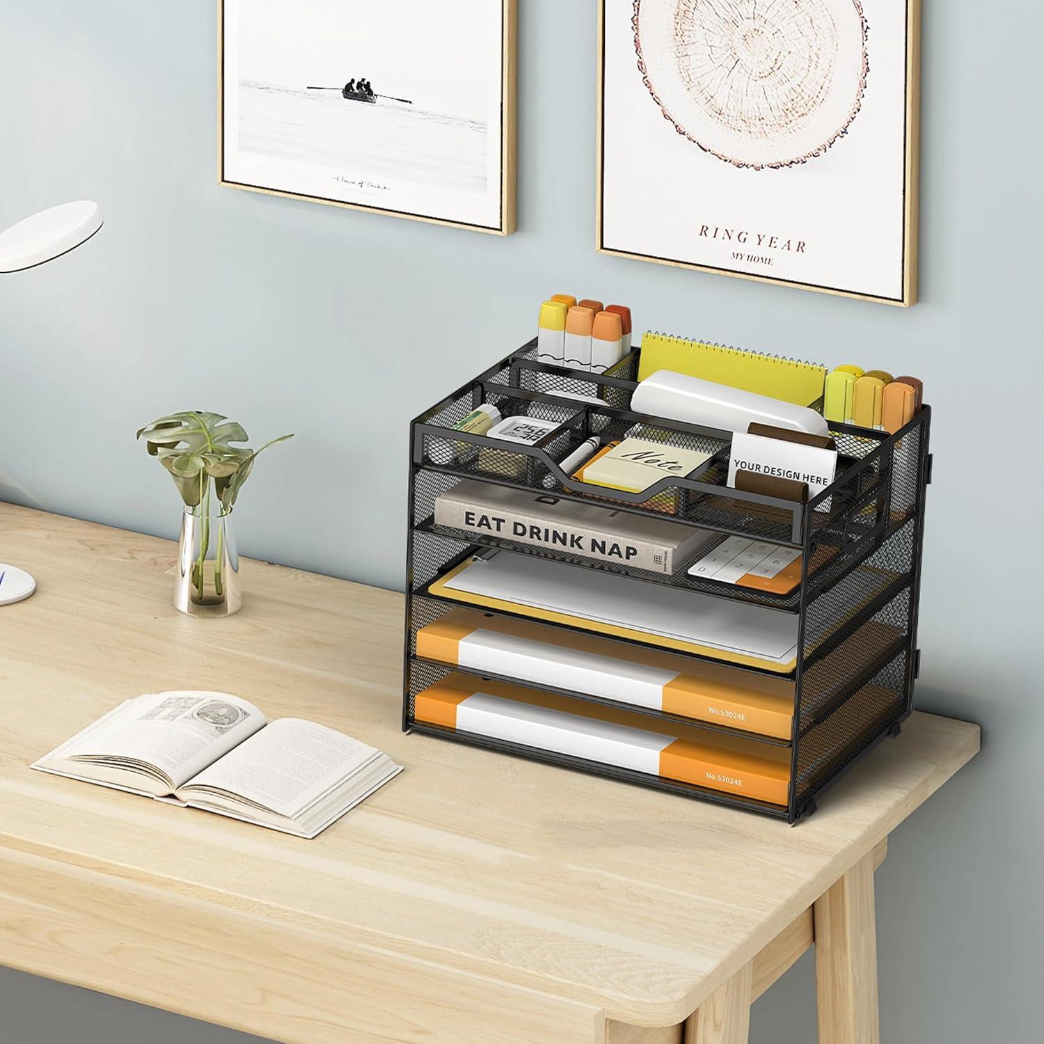 Organizador de Escritorio 5 Niveles OrgMate Negro con Soporte para Bolígrafos