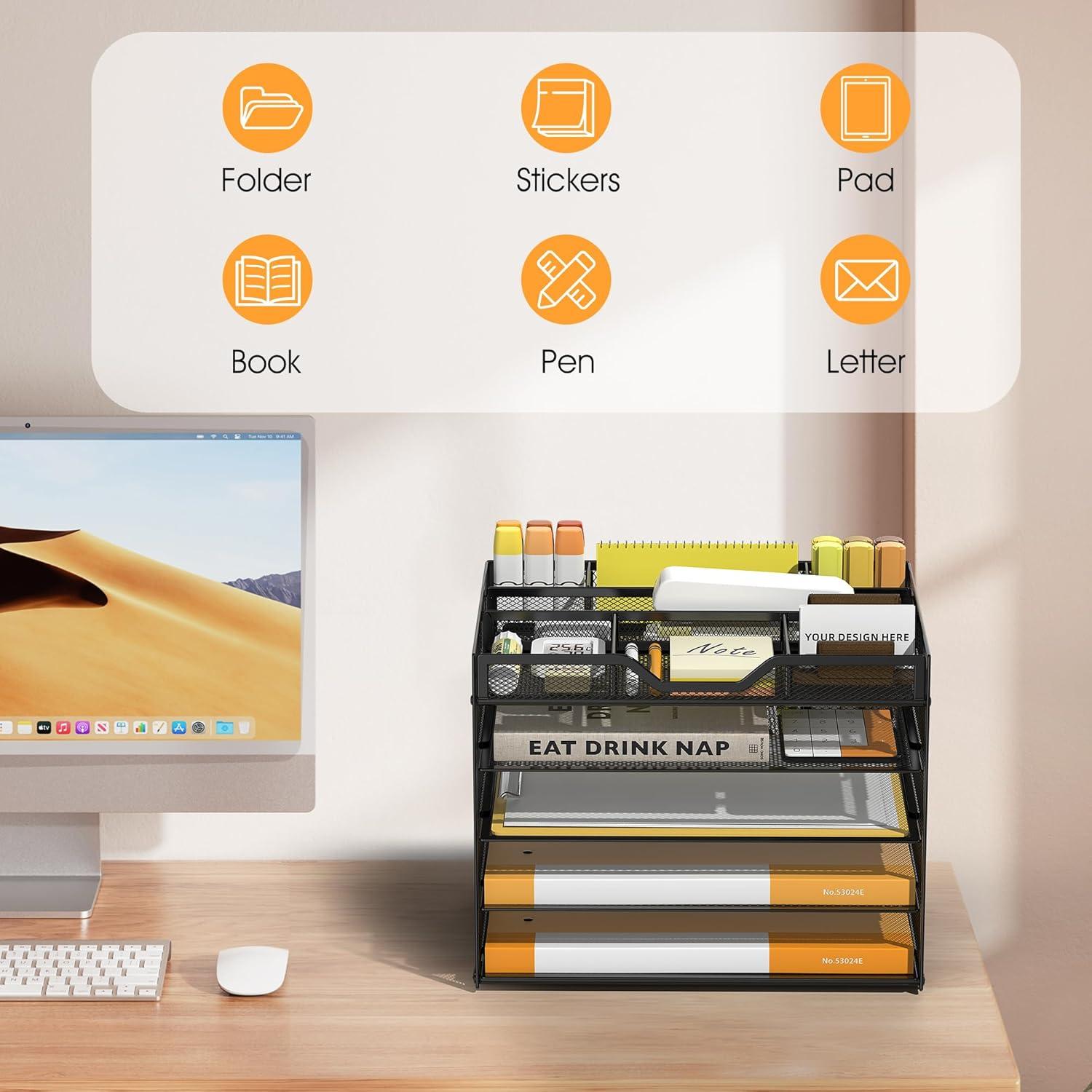 Organizador de Escritorio 5 Niveles OrgMate Negro con Soporte para Bolígrafos