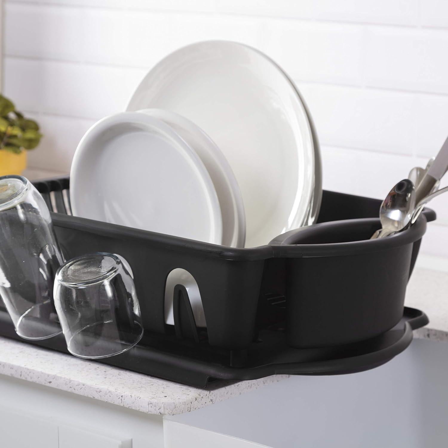 Escurridor de Platos Tribello Negro con Bandeja Drenaje 43.18 cm