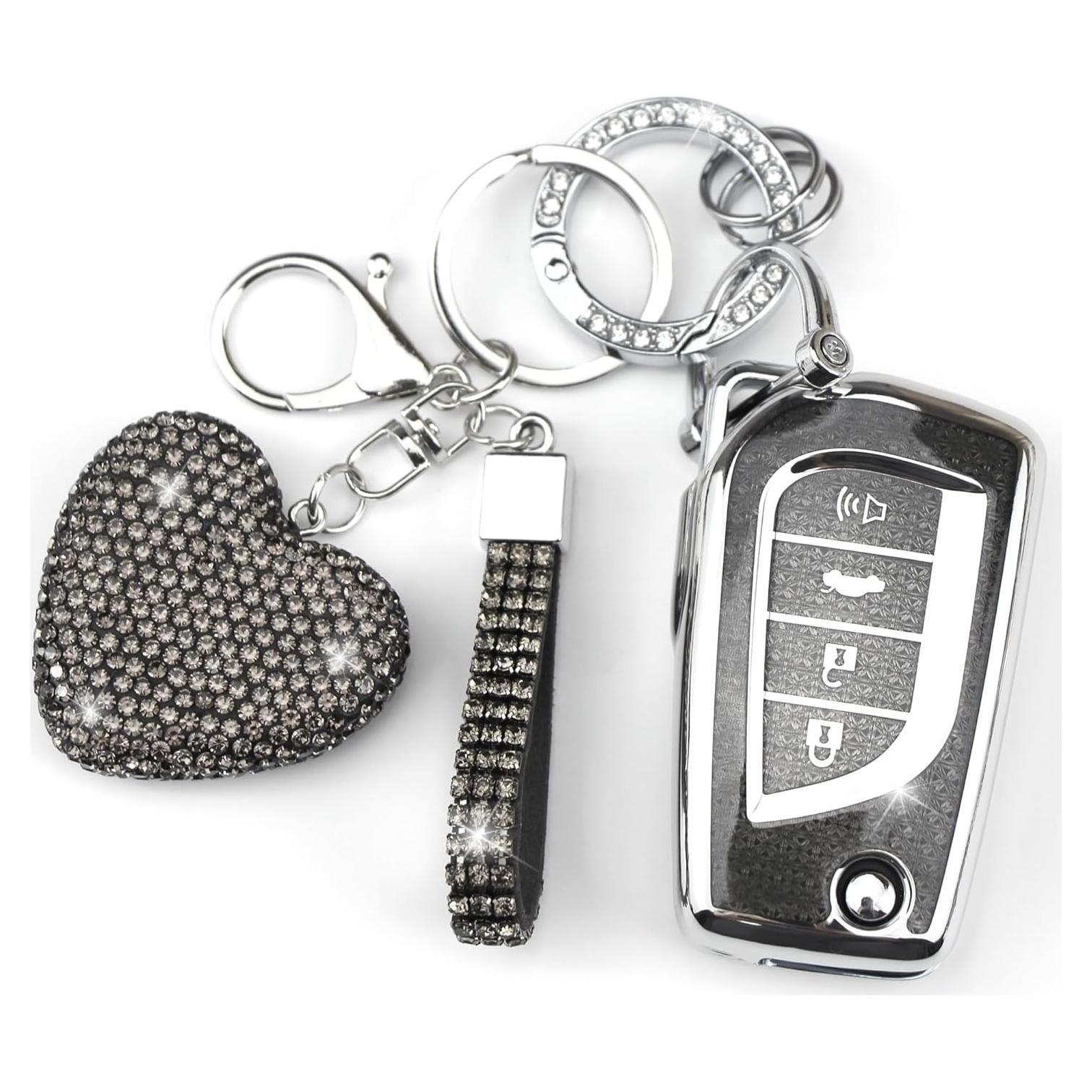 Cubierta de Llave YIKECASE para Toyota 4 Botones Negro-Corazón