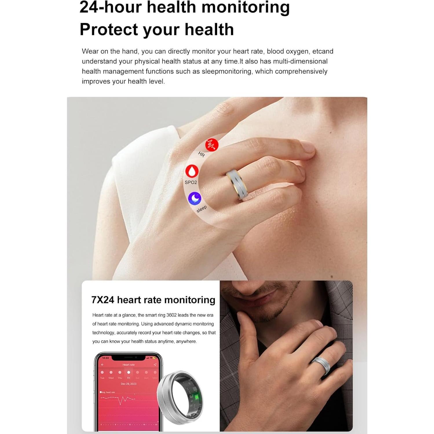 Anillo Inteligente Buoikik 5ATM con Monitoreo de Salud y Fitness