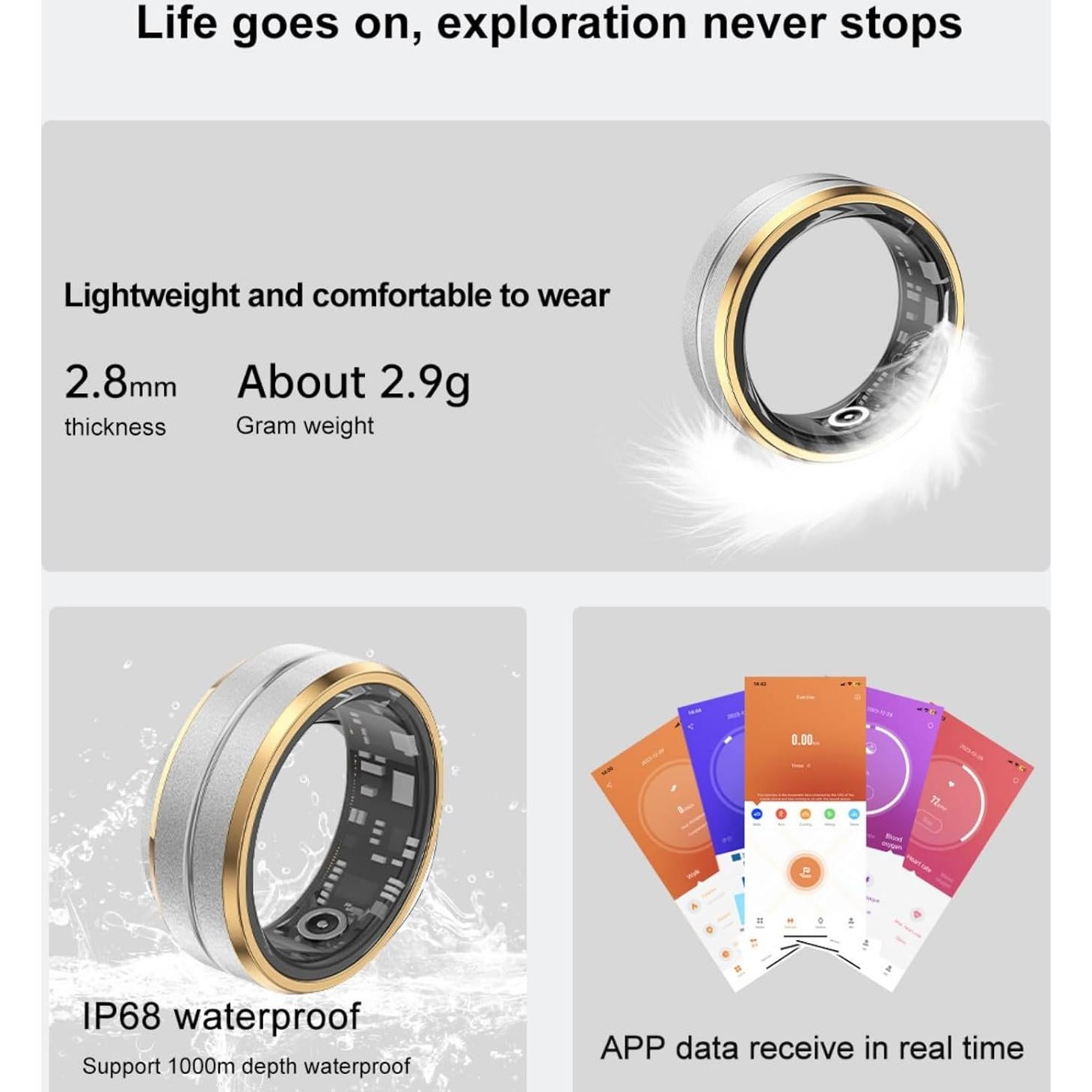 Anillo Inteligente Buoikik 5ATM con Monitoreo de Salud y Fitness