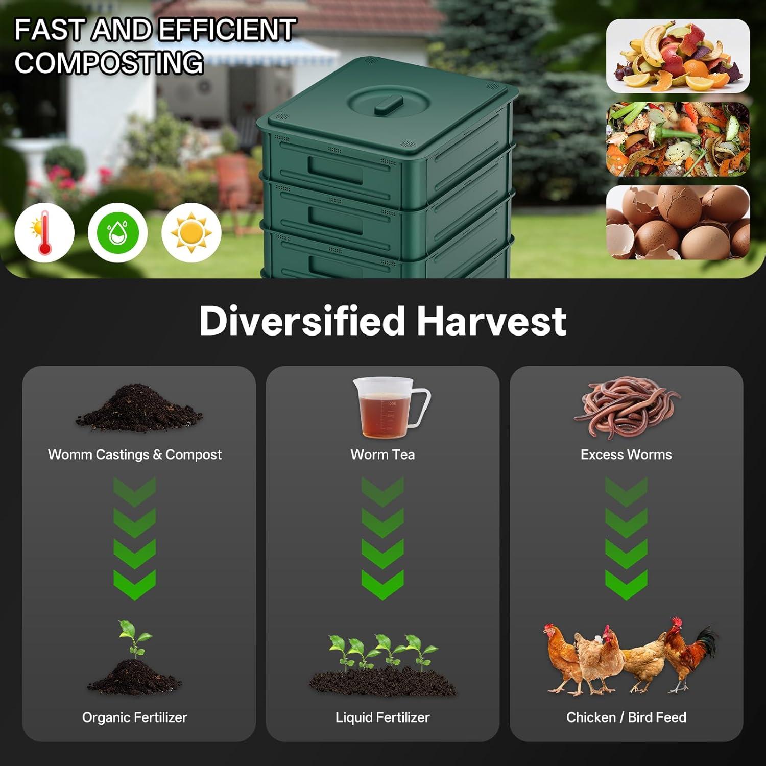 Compostador de Lombrices TOP XIAN 85L 5 Capas Verde