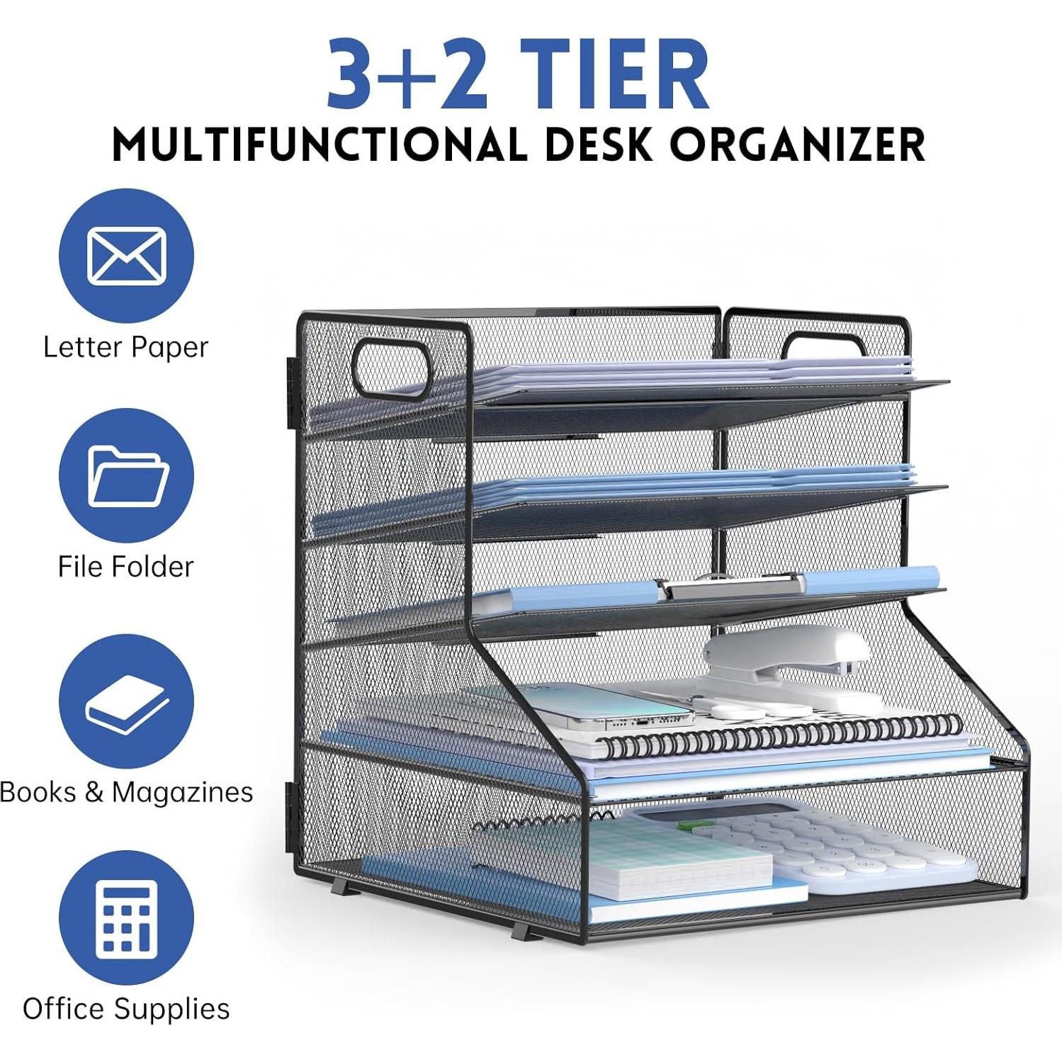 Organizador de Escritorio SUPEASY 5 Niveles Metal Negro