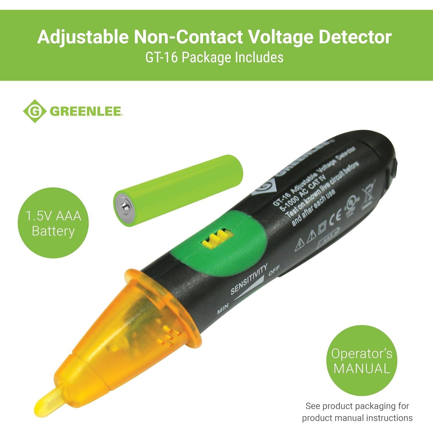 Detector de Voltaje No Contacto Greenlee GT-16, 5-1000V AC