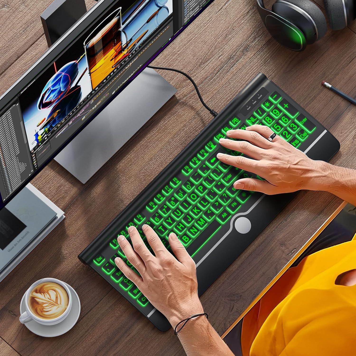 Teclado USB Retroiluminado KOPJIPPOM Grande 7 Colores