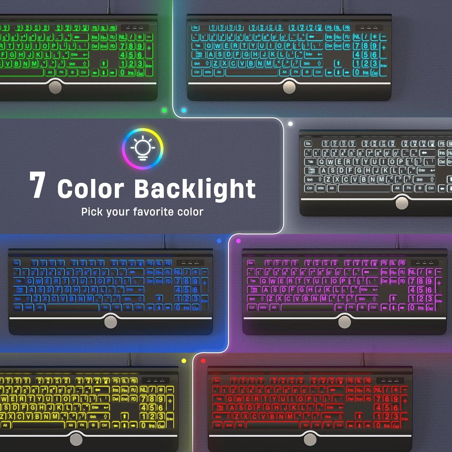 Teclado USB Retroiluminado KOPJIPPOM Grande 7 Colores