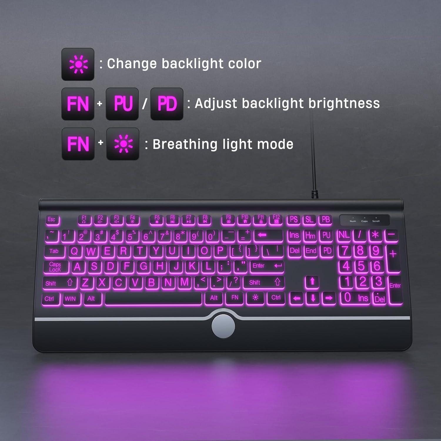 Teclado USB Retroiluminado KOPJIPPOM Grande 7 Colores