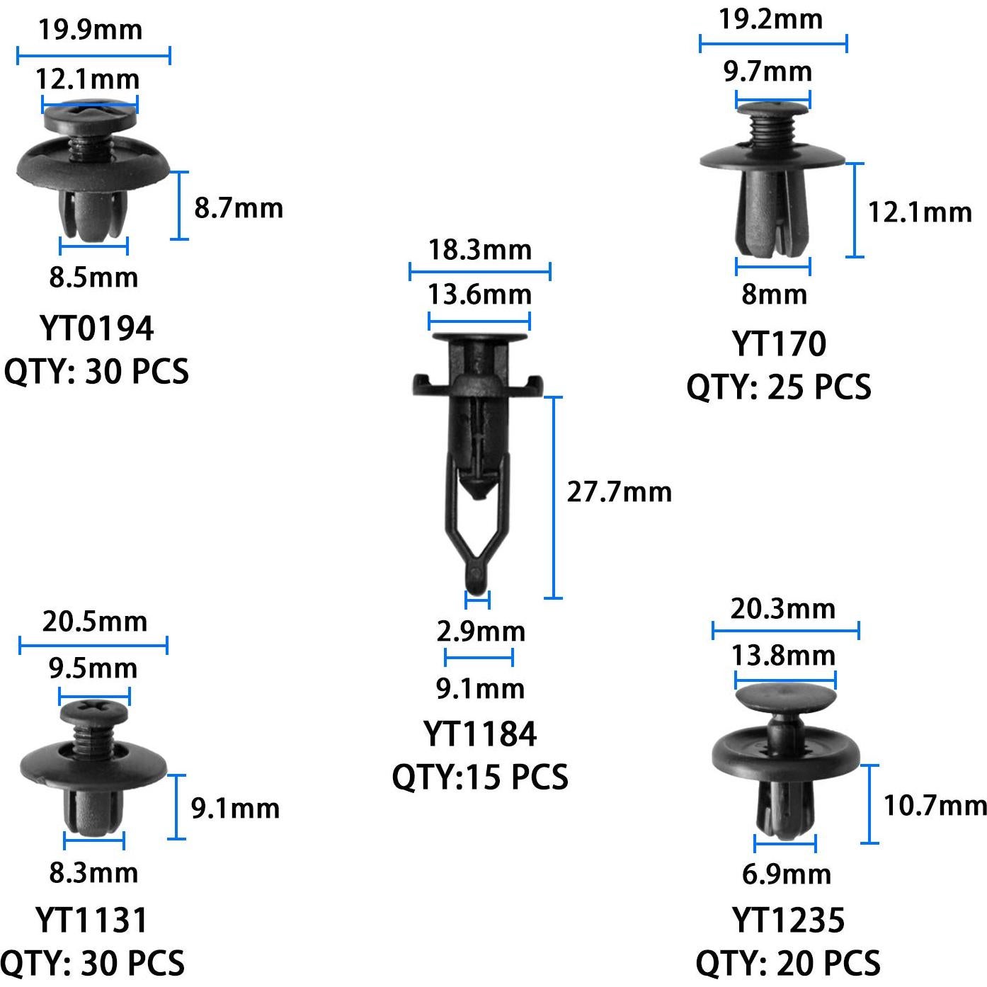Kit de Clips de Retención de Automóvil 620Pcs Shineyoo - 16 Tamaños