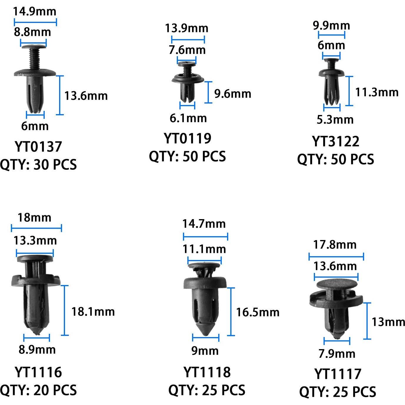 Kit de Clips de Retención de Automóvil 620Pcs Shineyoo - 16 Tamaños
