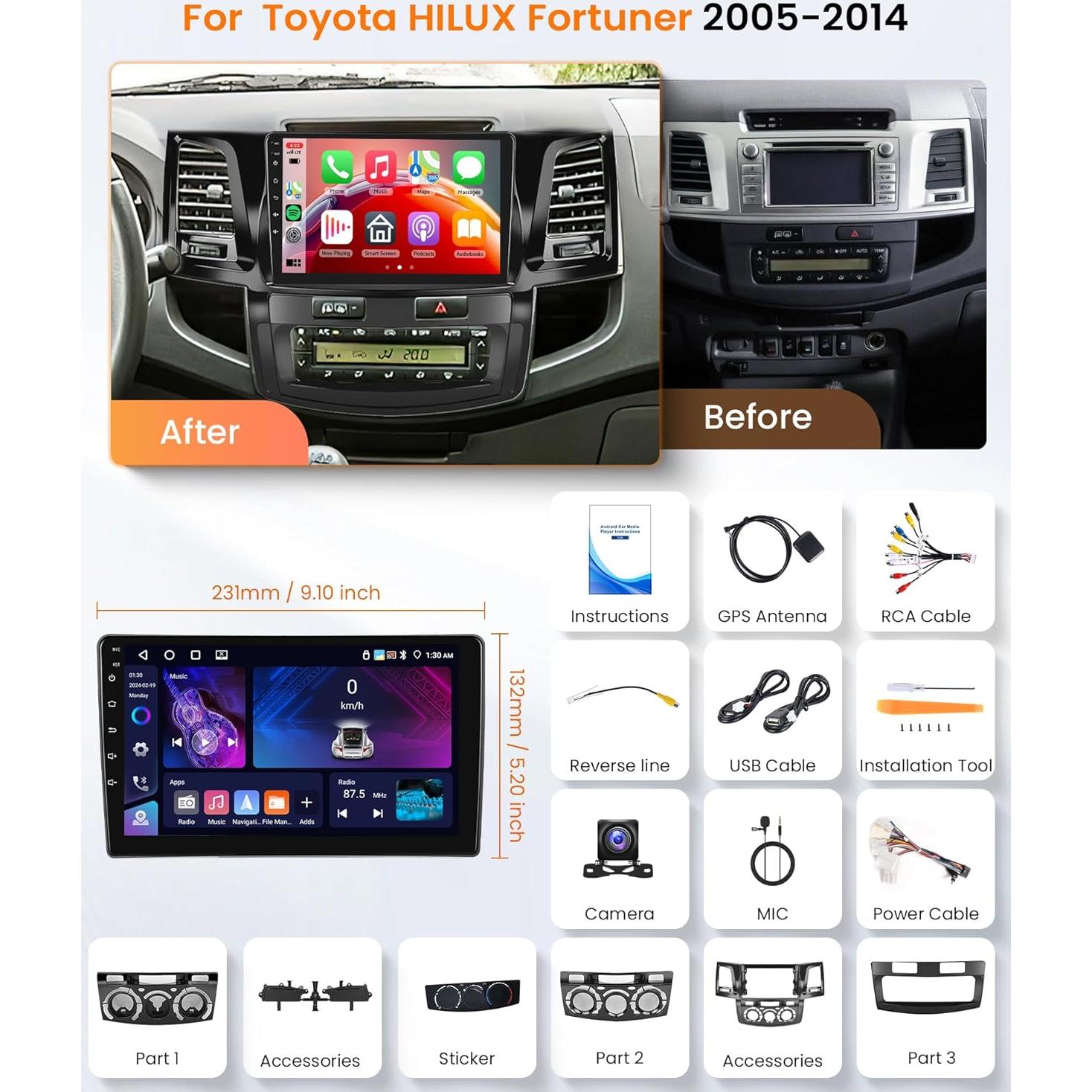 Estéreo de coche Rimoody Android 9" para Toyota HILUX 2005-2014