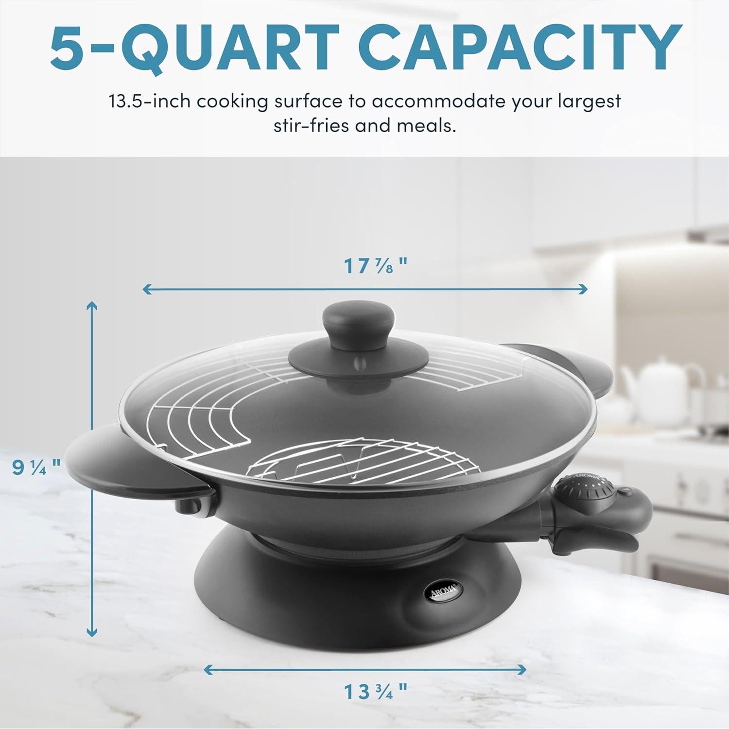 Wok Eléctrico Aroma AEW-306 5L Antiadherente con Tapa