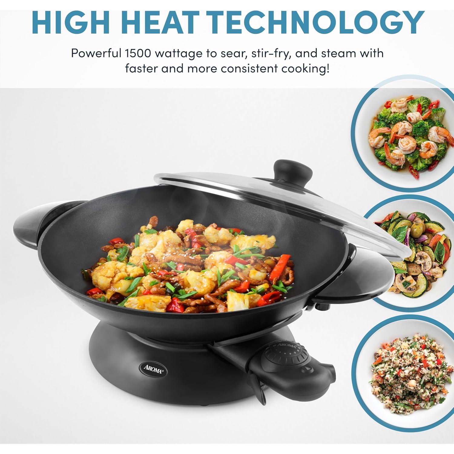 Wok Eléctrico Aroma AEW-306 5L Antiadherente con Tapa