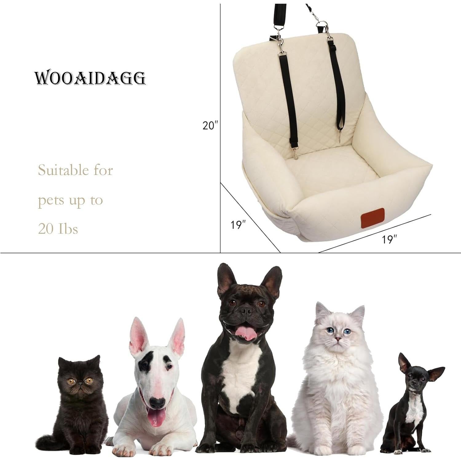 Asiento de Coche para Perros Pequeños WOOAIDAGG Beige 48.3x48.3x50.8cm