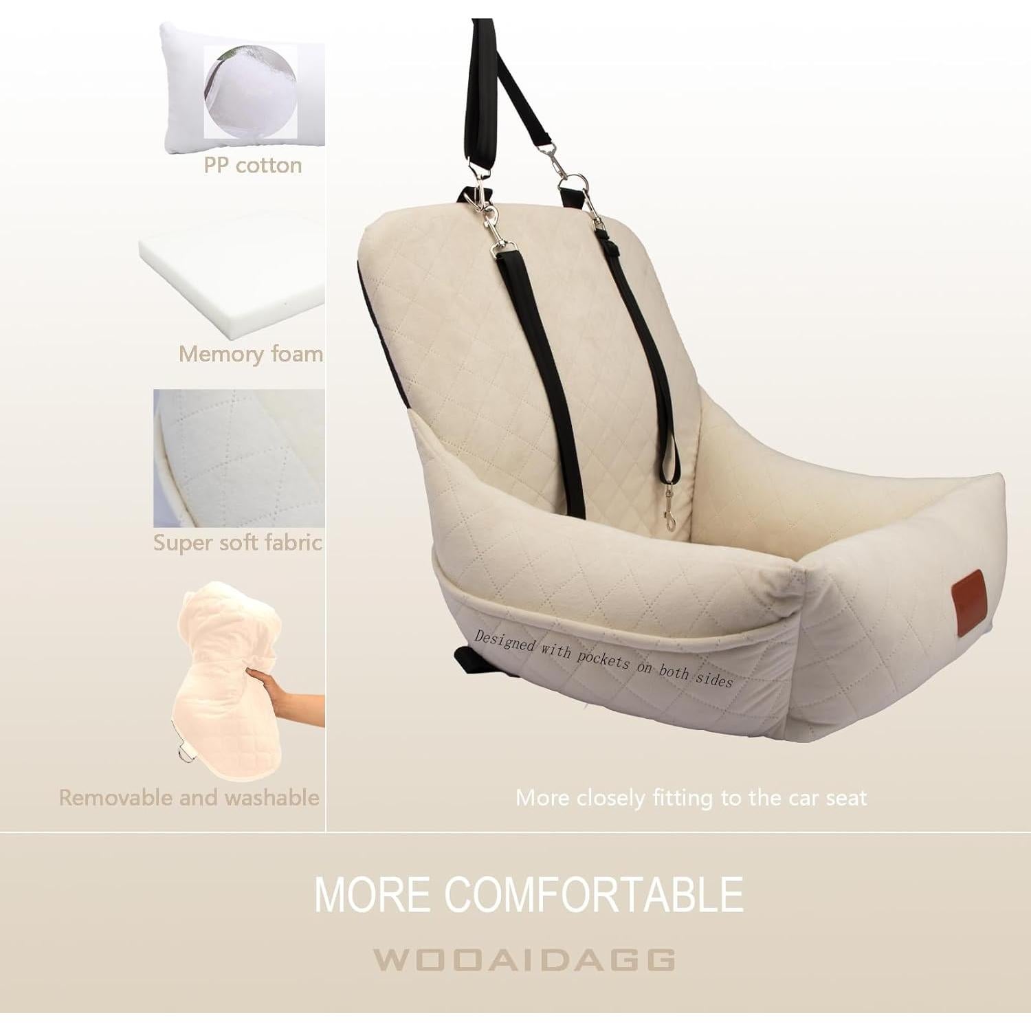 Asiento de Coche para Perros Pequeños WOOAIDAGG Beige 48.3x48.3x50.8cm