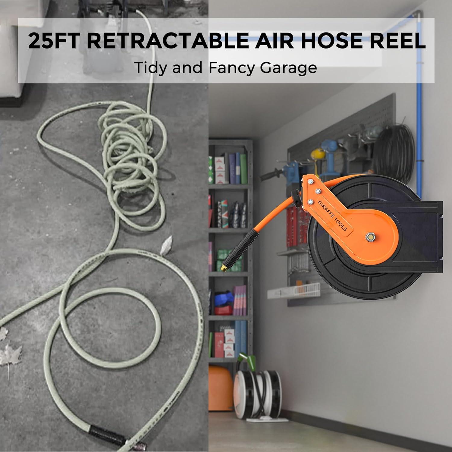 Carrete de Manguera de Aire Giraffe Tools 7.62m Acero 300PSI