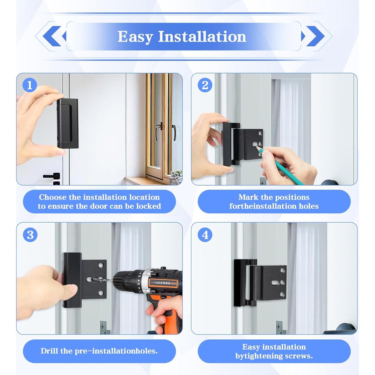 Cerradura de Refuerzo ANSUOYI para Puertas - 2 Pack Negro