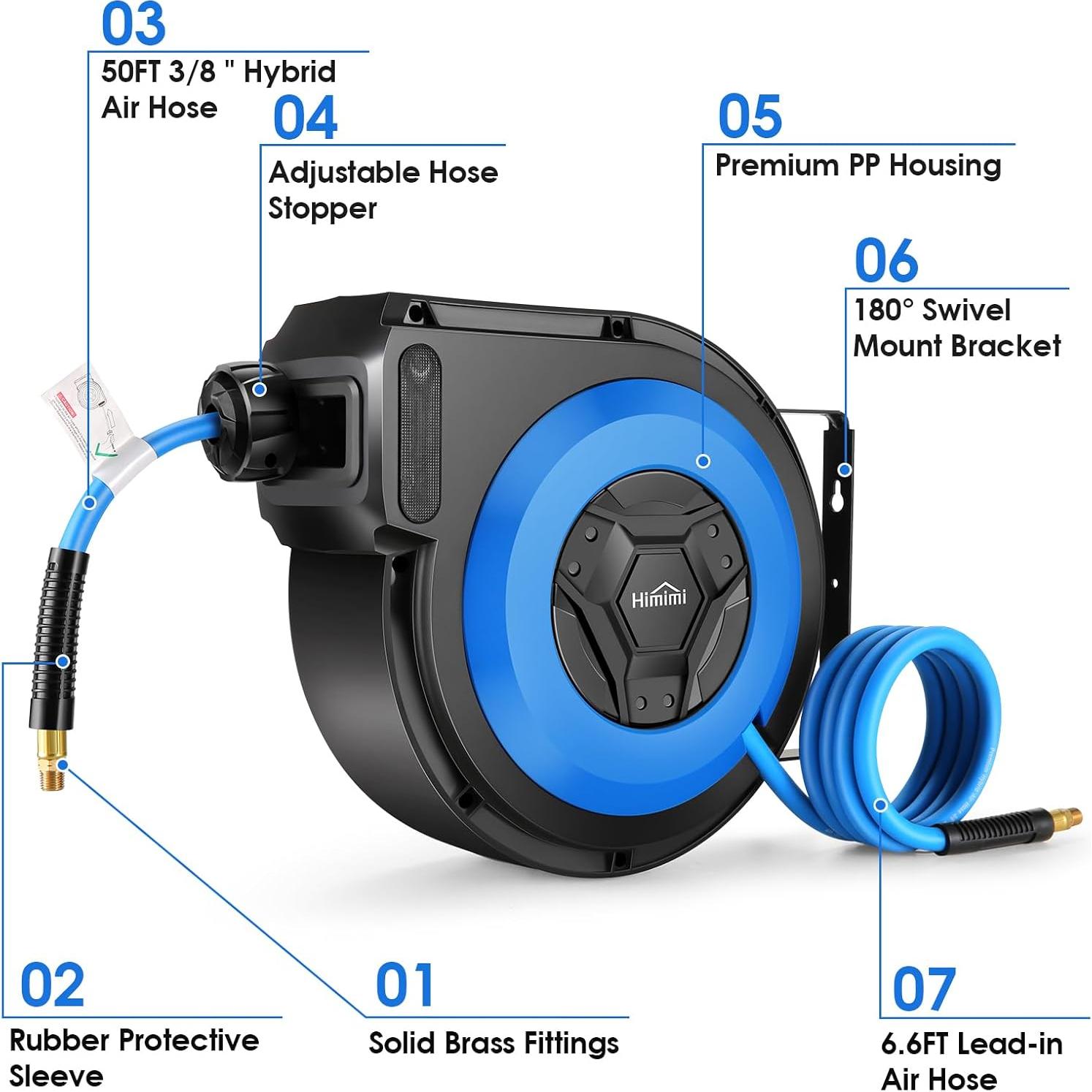 Carrete de Manguera de Aire Retráctil Himimi 15.24M 300PSI