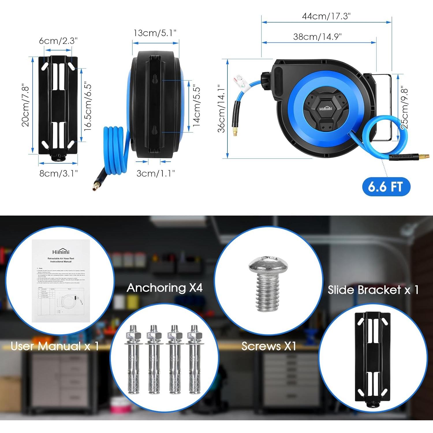 Carrete de Manguera de Aire Retráctil Himimi 15.24M 300PSI