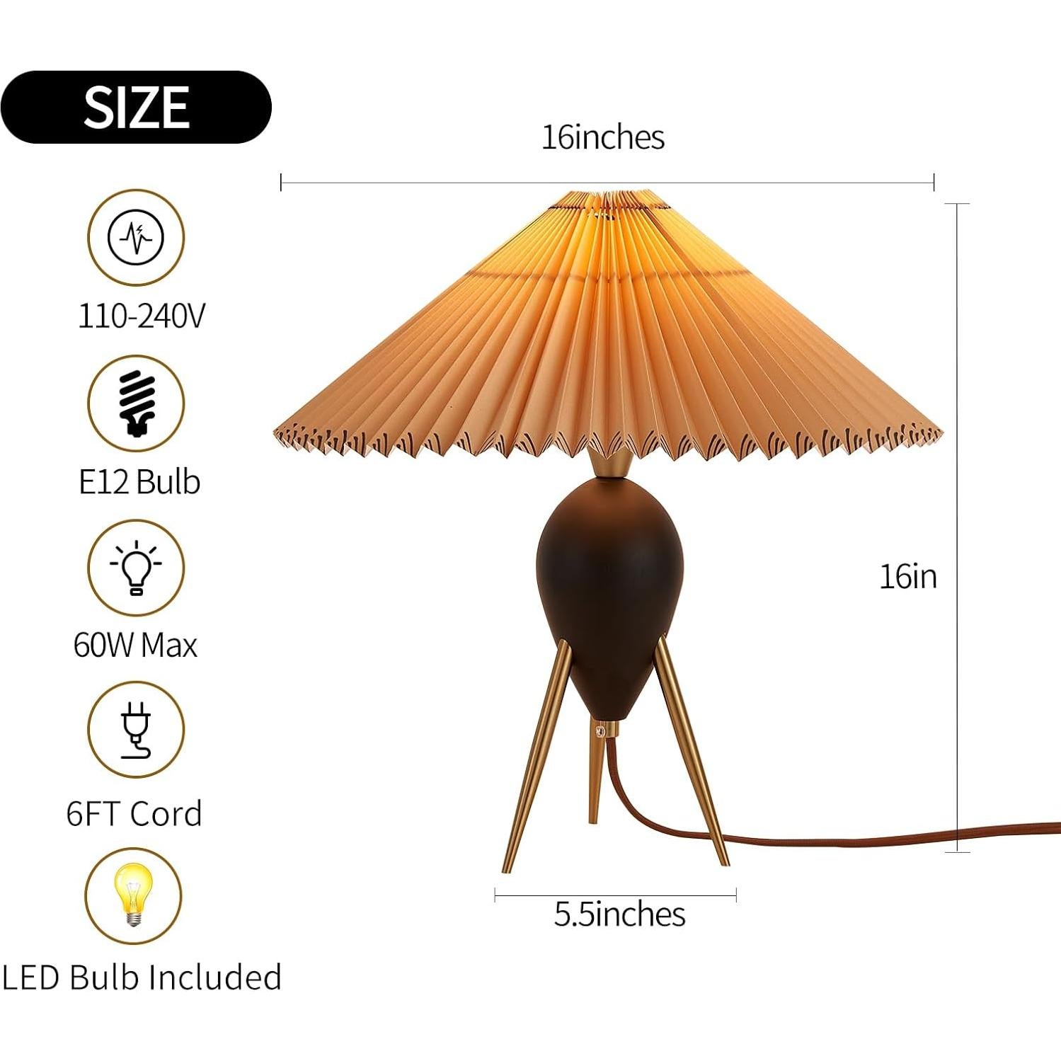 Lámpara de Mesa Moderna Fetason Negra 40.6cm con Bombilla E12